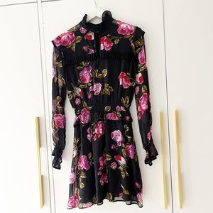 Pinko Black Floral Long-Sleeve Ruffle Dress